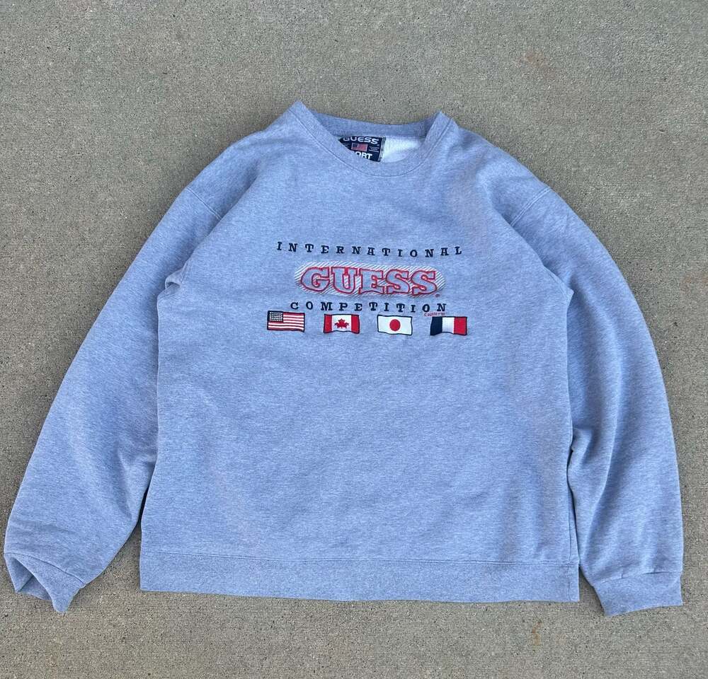 Vintage 1997 Guess Sport International Competition Flags Sweatshirt Large
